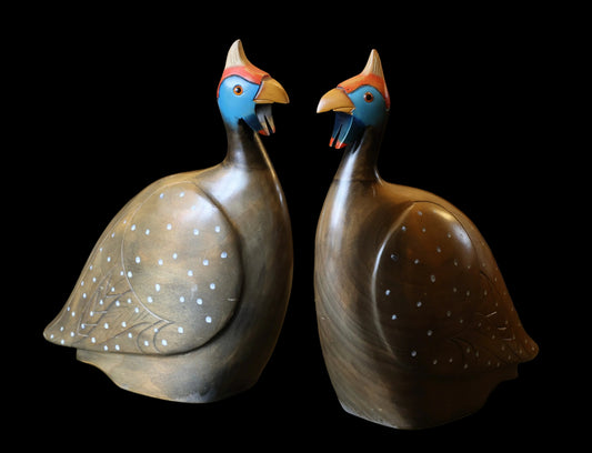 Pair of Guinea Fowl - by African Carvers Knysna