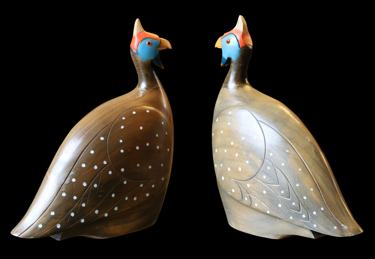 Pair of Guinea Fowl - by African Carvers Knysna