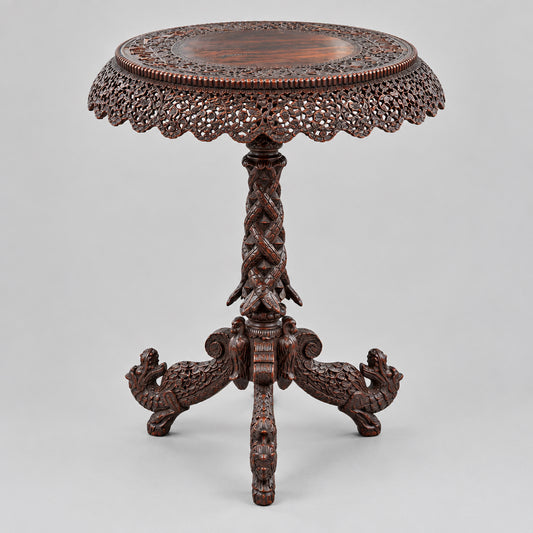 19th Century Burmese carved hardwood circular Side Table