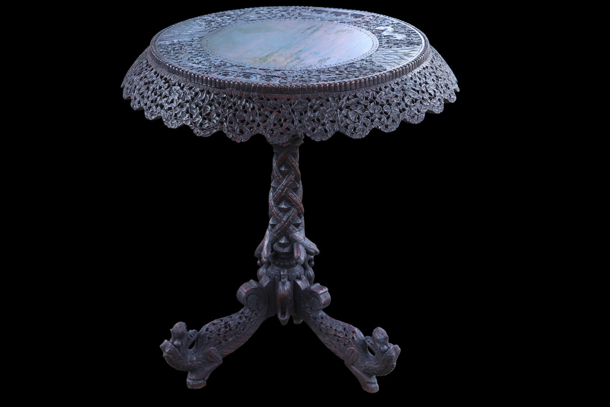 19th Century Burmese carved hardwood circular Side Table