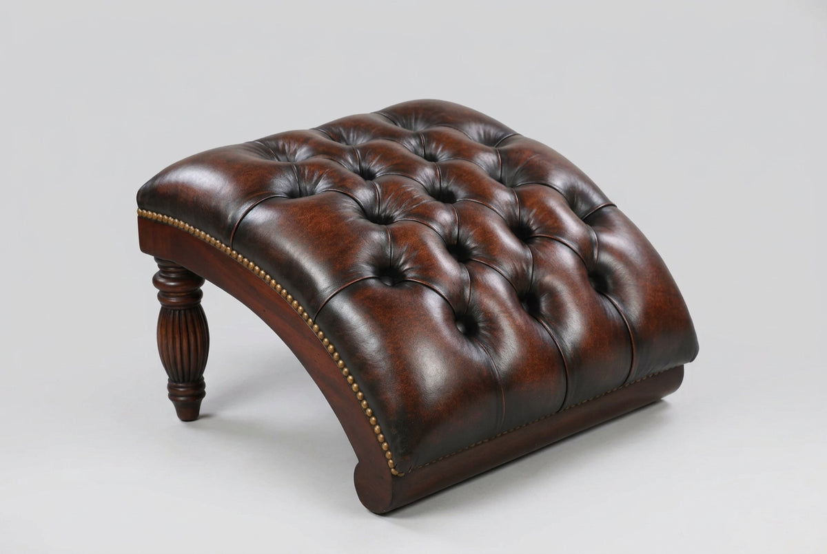 Stunning pair of Griffiths & Griffiths Victorian style button-upholstered Armchairs with matching Ottomans - SOLD