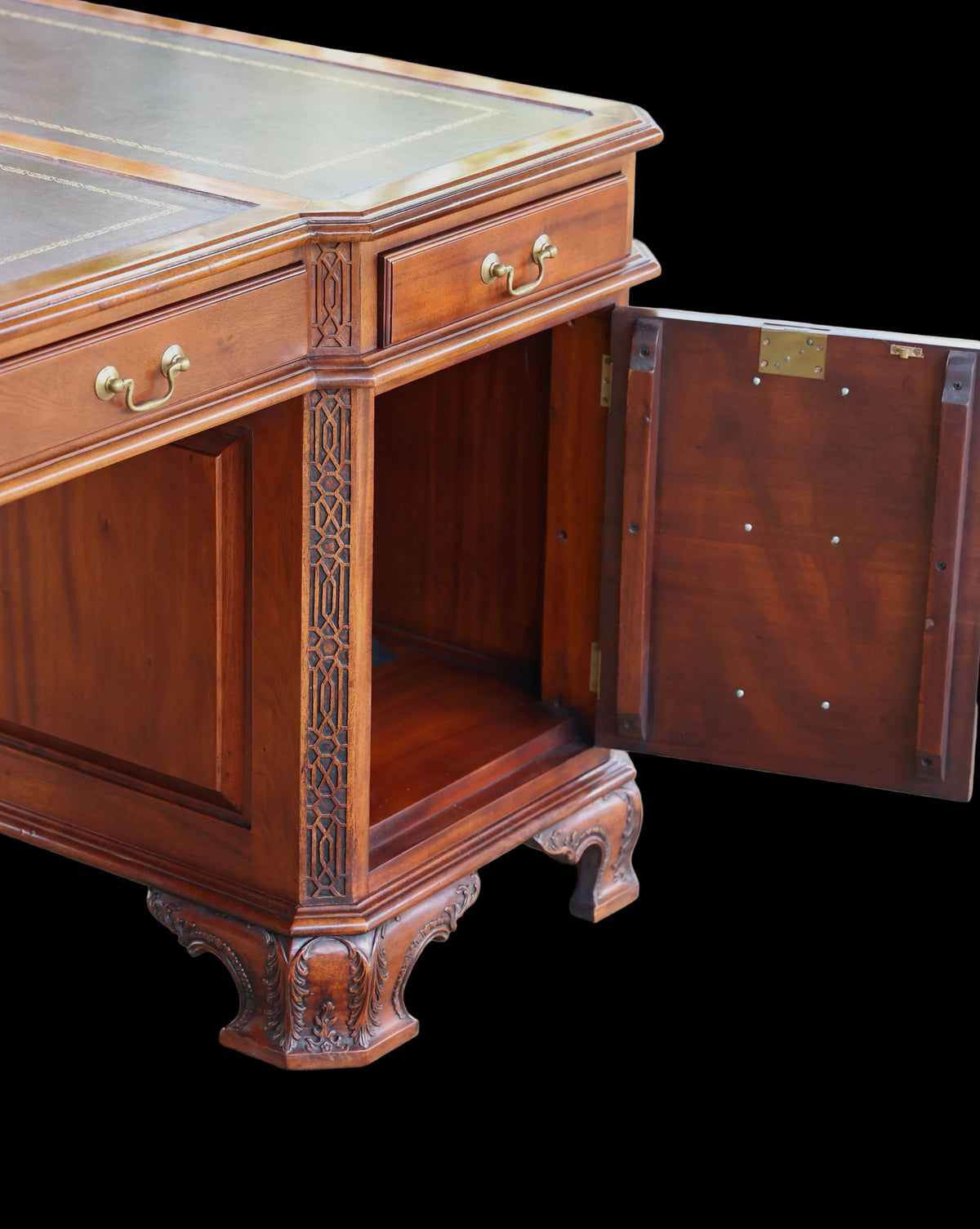 Quality Griffiths & Griffiths mahogany Partner's Desk, with tooled burgundy leather panels