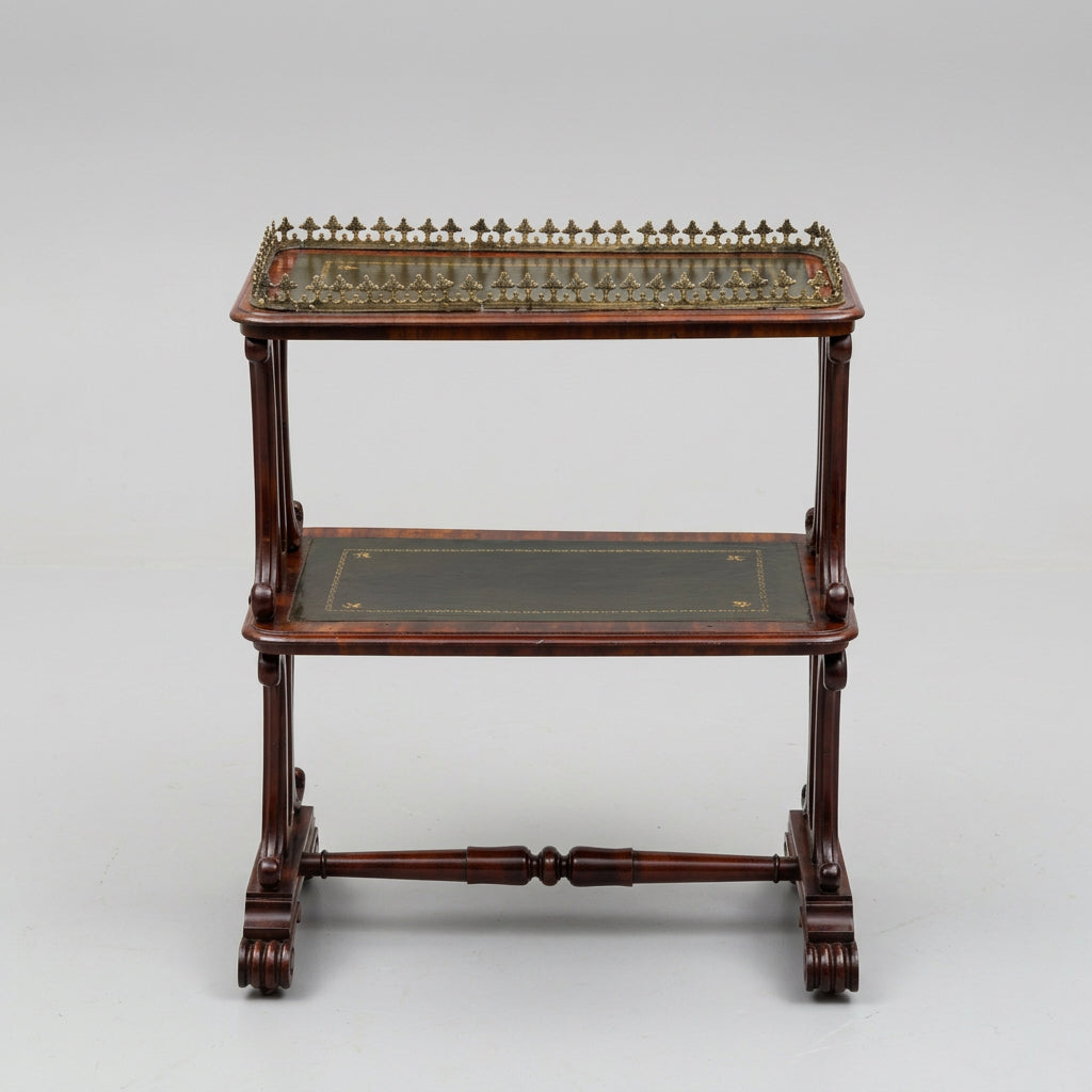 Victorian mahogany Etagere, with tooled leather tiers