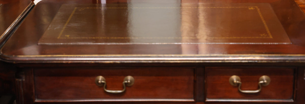 William IV style Mahogany L-Shaped Pedestal Partners Desk with tooled leather top, removable side portion