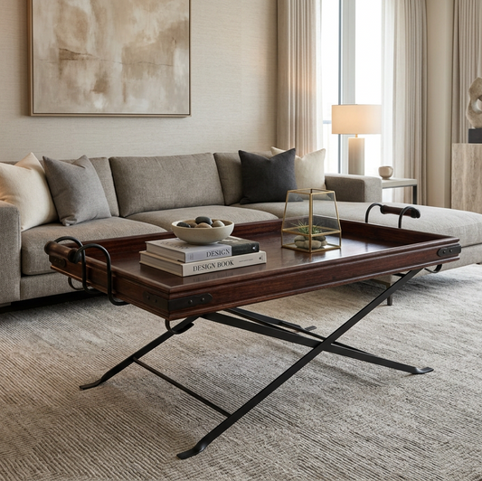 Contemporary mahogany metal based Coffee/Centre Table