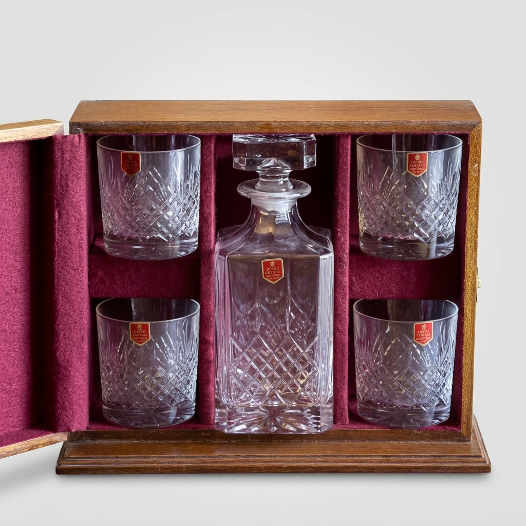 Devon handcut crystal boxed set of four Tumbles and Decanter