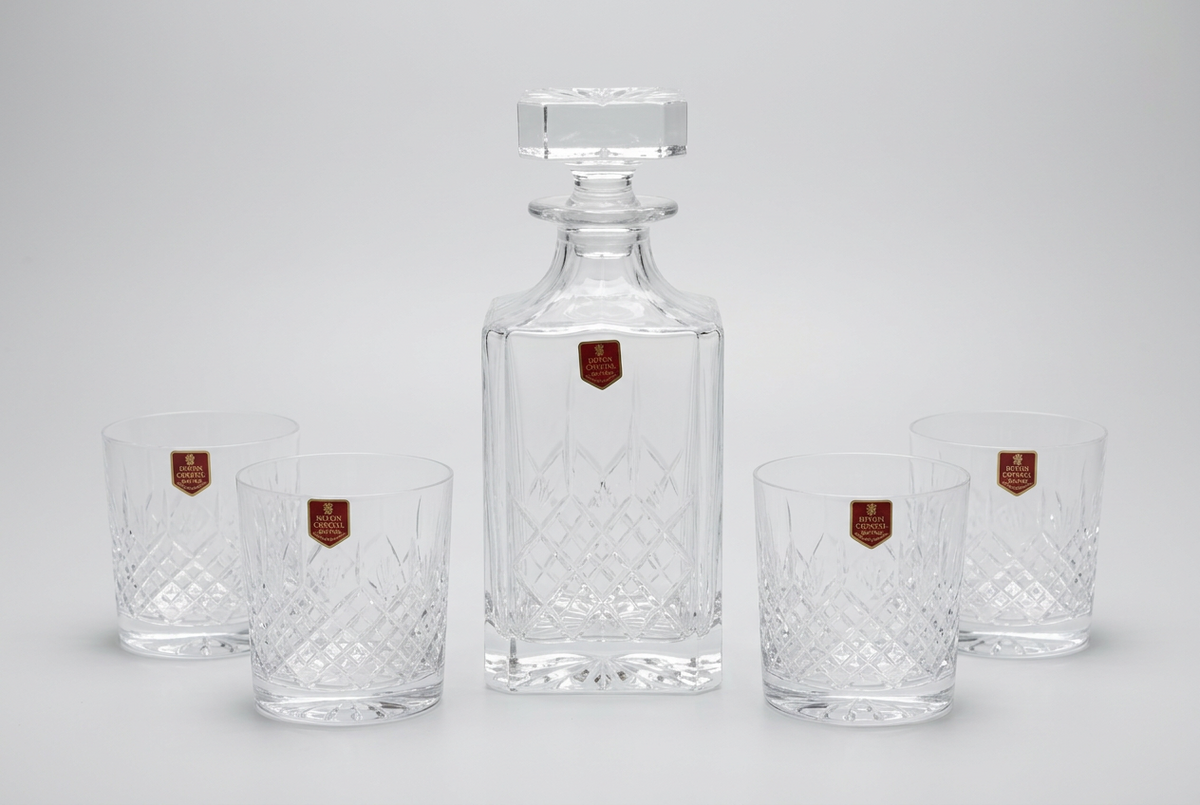 Devon handcut crystal boxed set of four Tumbles and Decanter