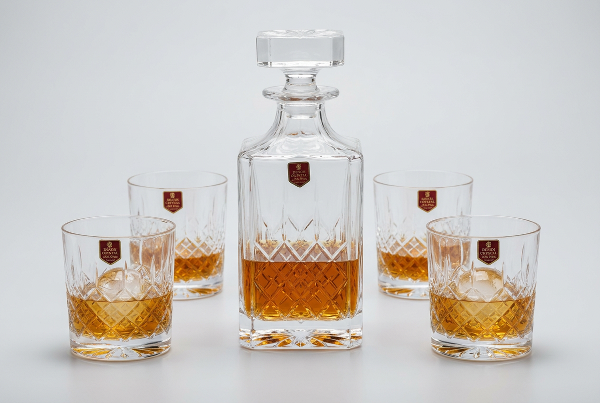 Devon handcut crystal boxed set of four Tumbles and Decanter