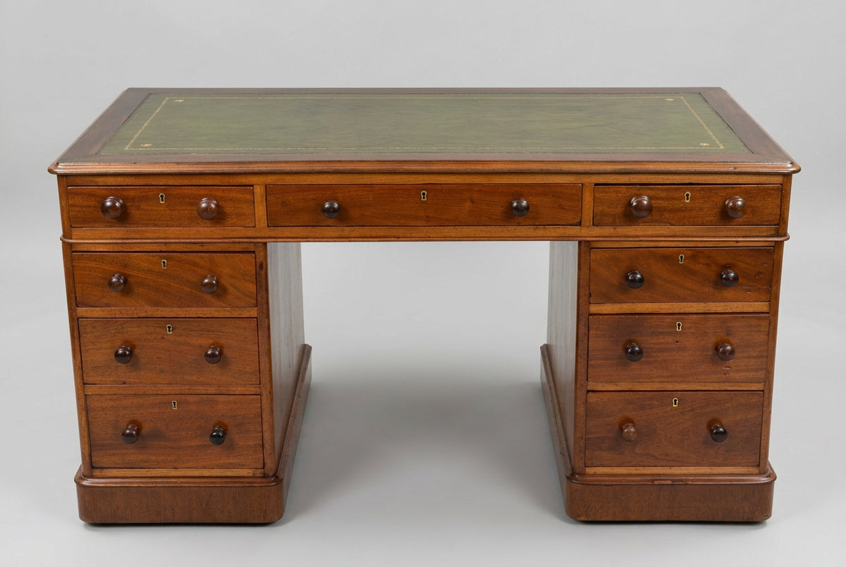 Victorian mahogany tooled leather topped Pedestal Desk