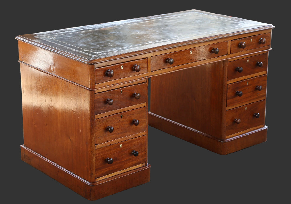 Victorian mahogany tooled leather topped Pedestal Desk