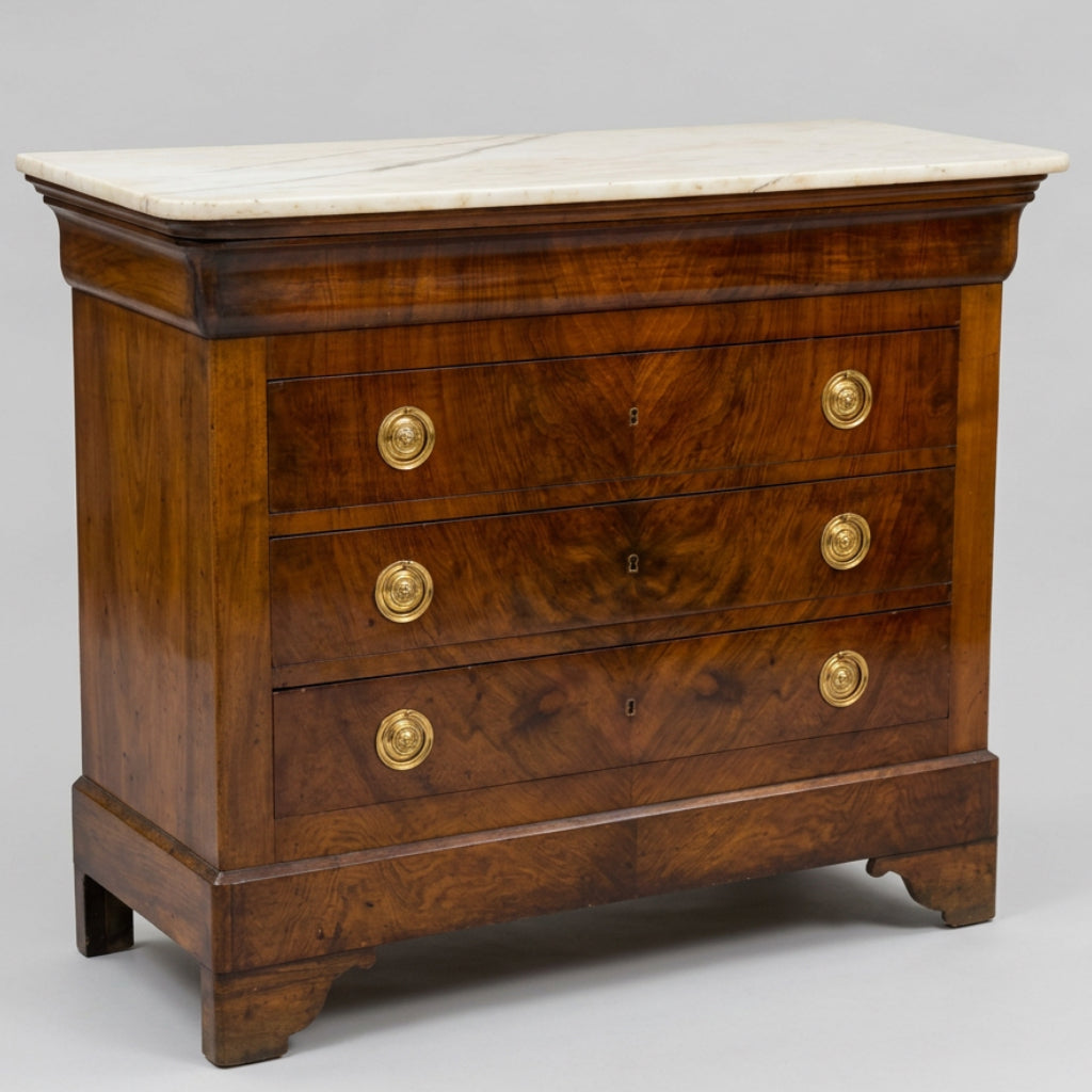 19th Century French Louis Philippe style marble topped walnut Commode