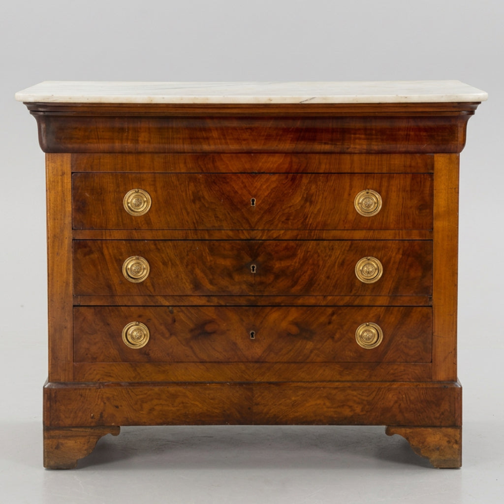 19th Century French Louis Philippe style marble topped walnut Commode