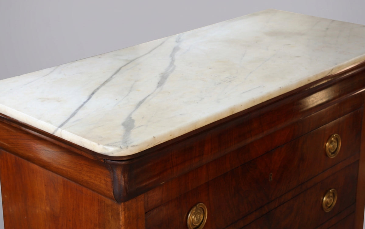 19th Century French Louis Philippe style marble topped walnut Commode