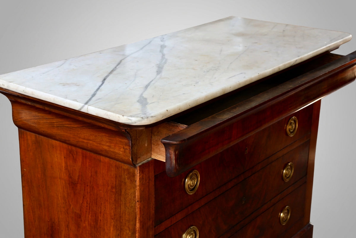 19th Century French Louis Philippe style marble topped walnut Commode