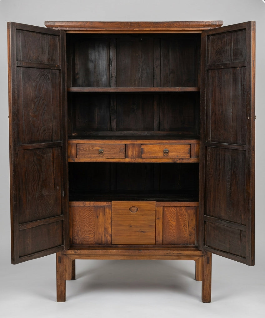 Pair of Chinese Elm Wood Cupboards/Cabinets