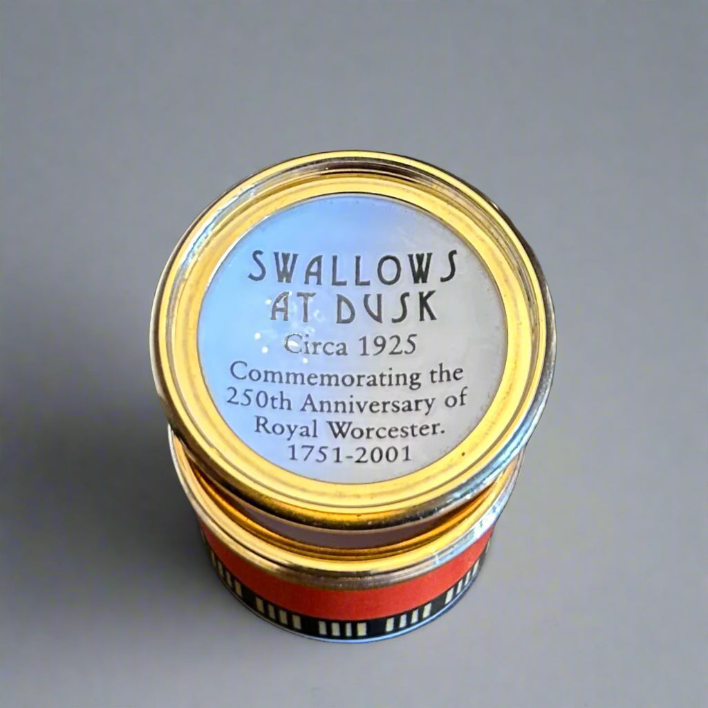 Royal Worcester Pill Box - swallows at dusk