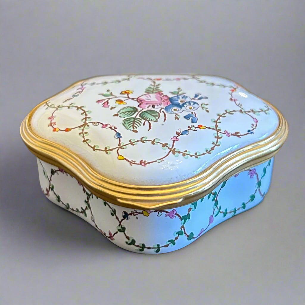 Halcyon Days English Bilston Enamel Floral Snuff Box