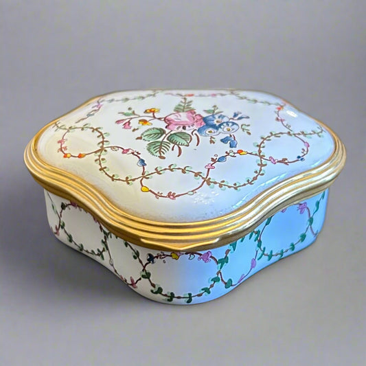 Halcyon Days English Bilston Enamel Floral Snuff Box