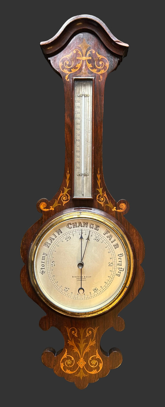 An Edwardian inlaid rosewood Barometer, Circa 1900
