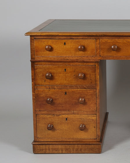 Victorian oak Pedestal Desk, with tooled leather top.