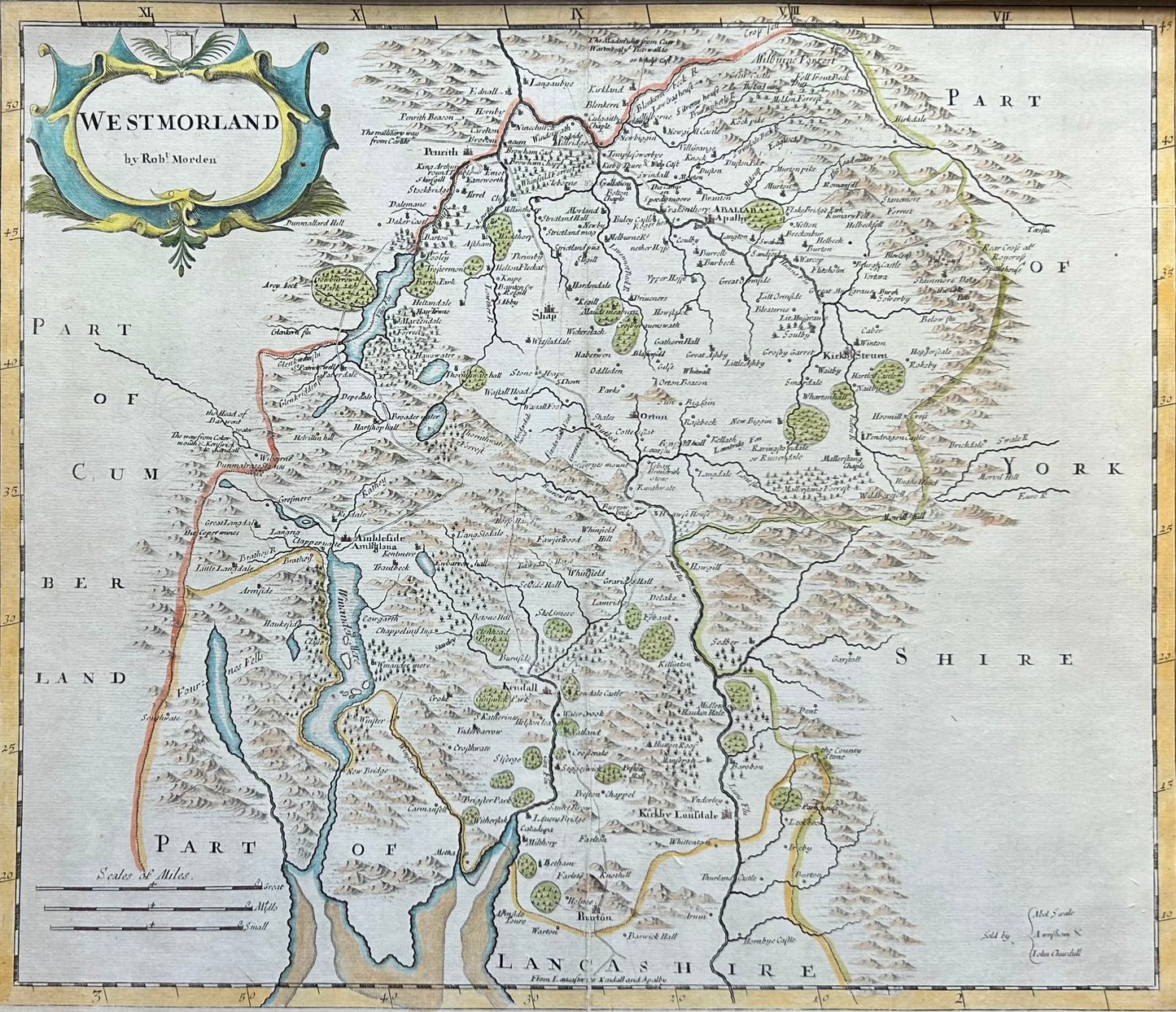 18th Century Map of the County of Westmorland - Robert Morden - Circa 1722