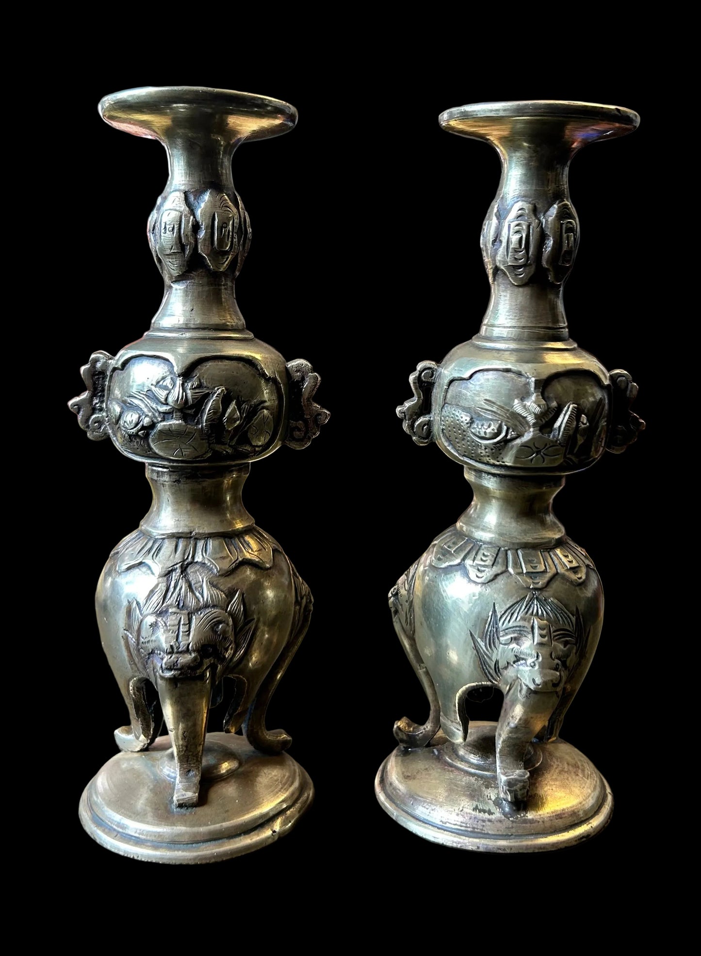 Pair of Meiji Bronze Candlesticks, Japan circa 1880