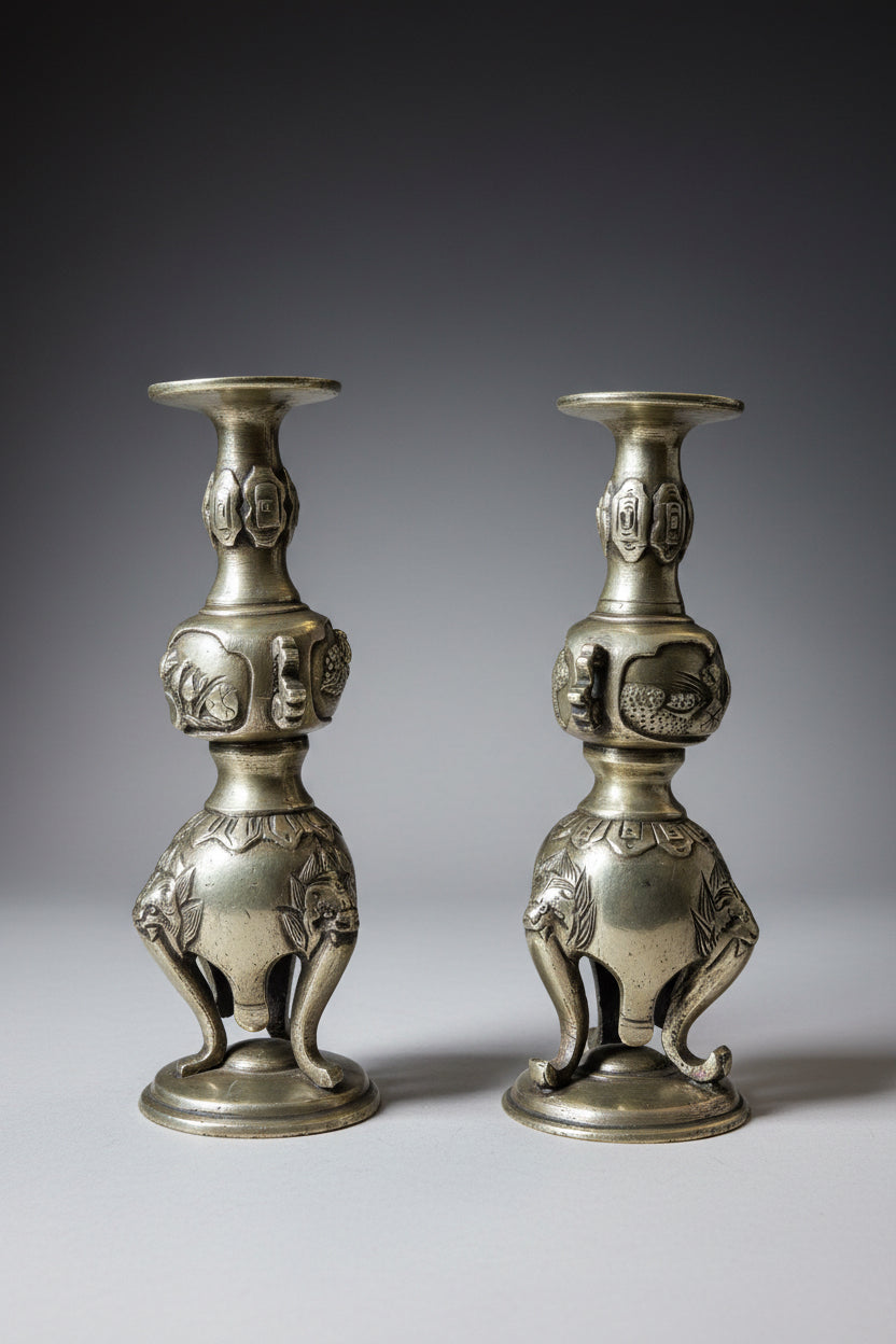 Pair of Meiji Bronze Candlesticks, Japan circa 1880