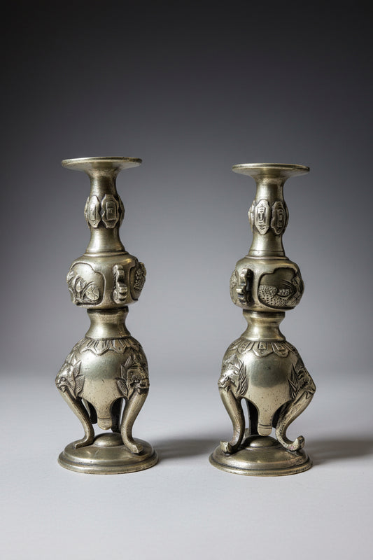 Pair of Meiji Bronze Candlesticks, Japan circa 1880