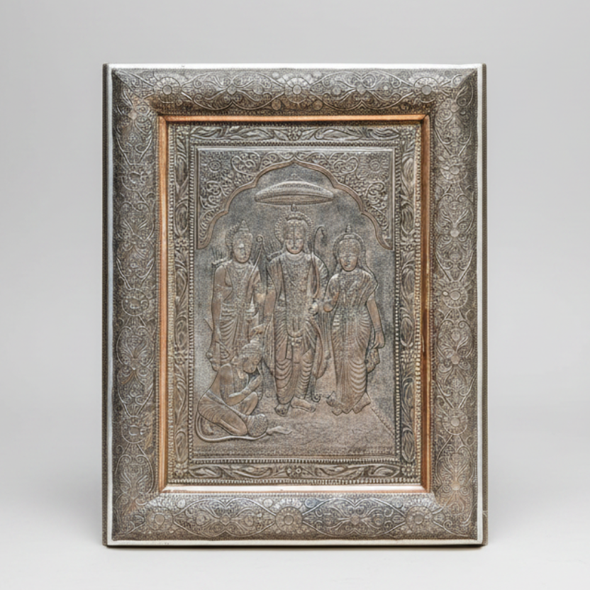 Vintage Embossed Brass Wall Hanging of Ram Darbar