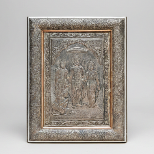 Vintage Embossed Brass Wall Hanging of Ram Darbar
