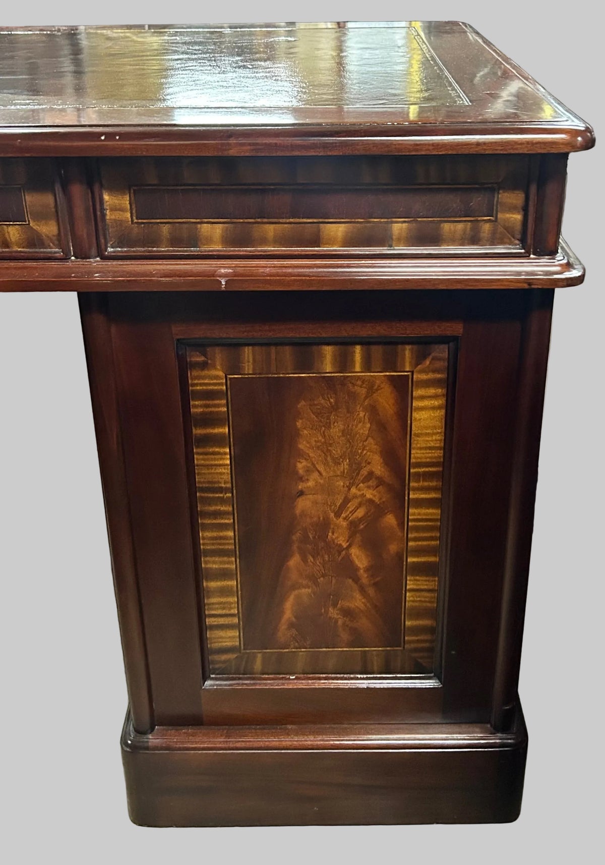 Leather topped inlaid mahogany Pedestal Desk
