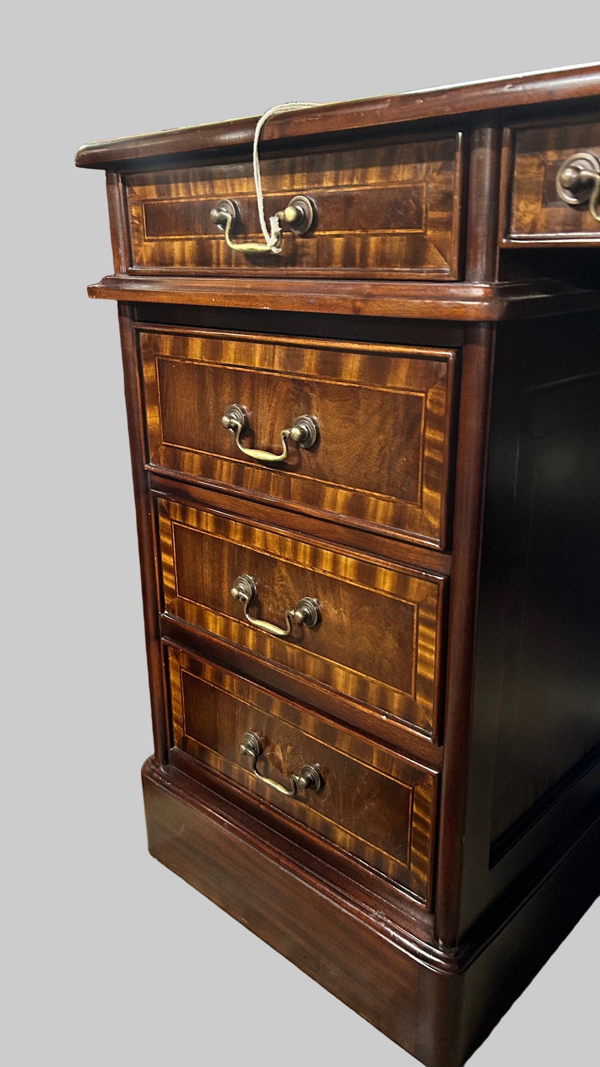 Leather topped inlaid mahogany Pedestal Desk