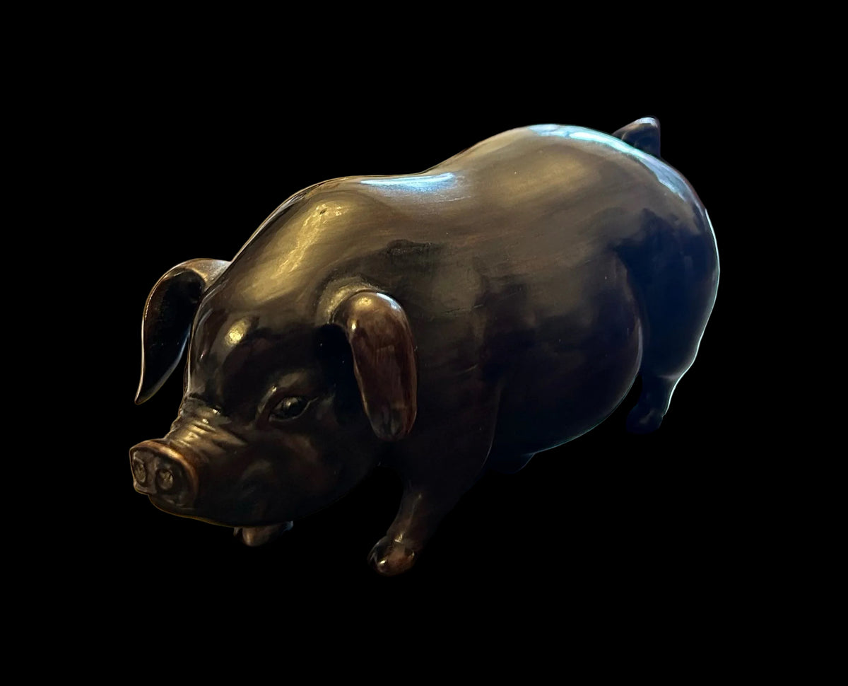 Beautiful pair of Japanese Shōwa period hand-carved hardwood 'Shogi' Boars, mid to late 20th century