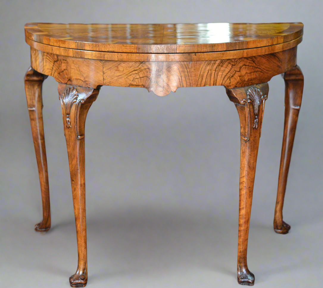 Early 20th Century walnut demi-lune shaped Card Table