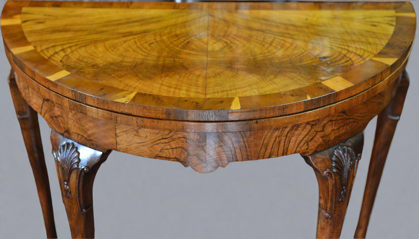 Early 20th Century walnut demi-lune shaped Card Table