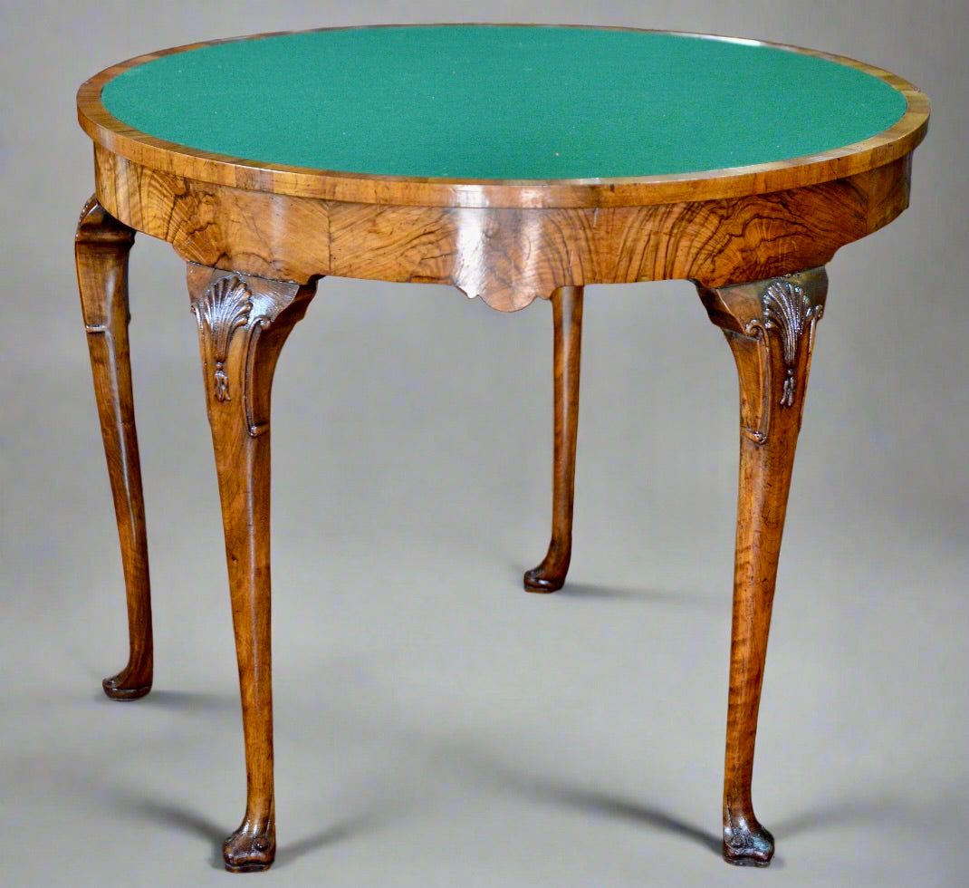 Early 20th Century walnut demi-lune shaped Card Table