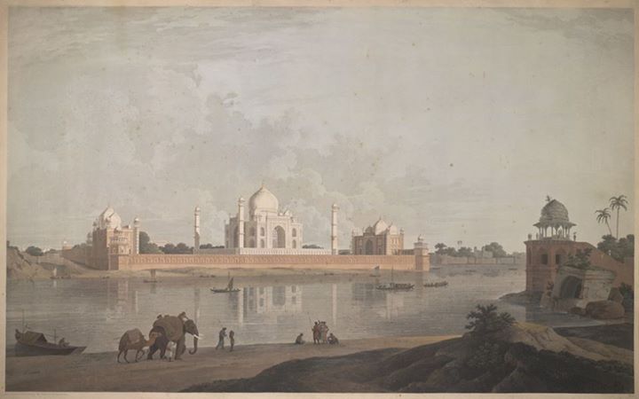 Coloured 20th Century Decorative Print by Thomas and William Daniell of the Taj Mahal at Agra, dated 1801