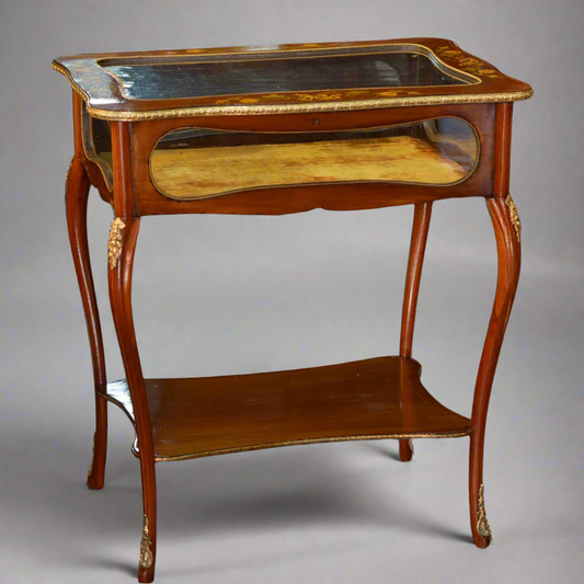 Victorian Mahogany Marquetry Bijouterie/Vitrine